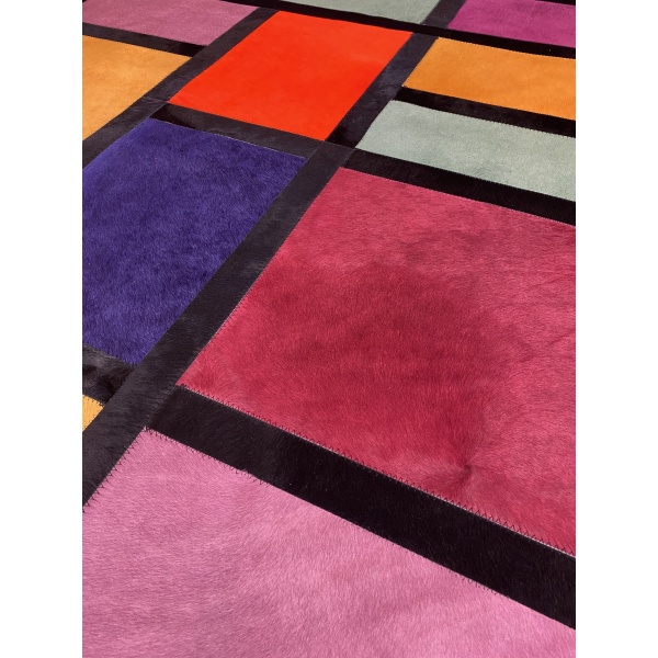 tapis rose rouge orange cuir fait à la main vache française