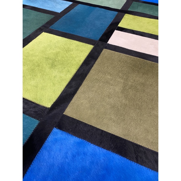 tapis cuir vert et bleu tapis vache française